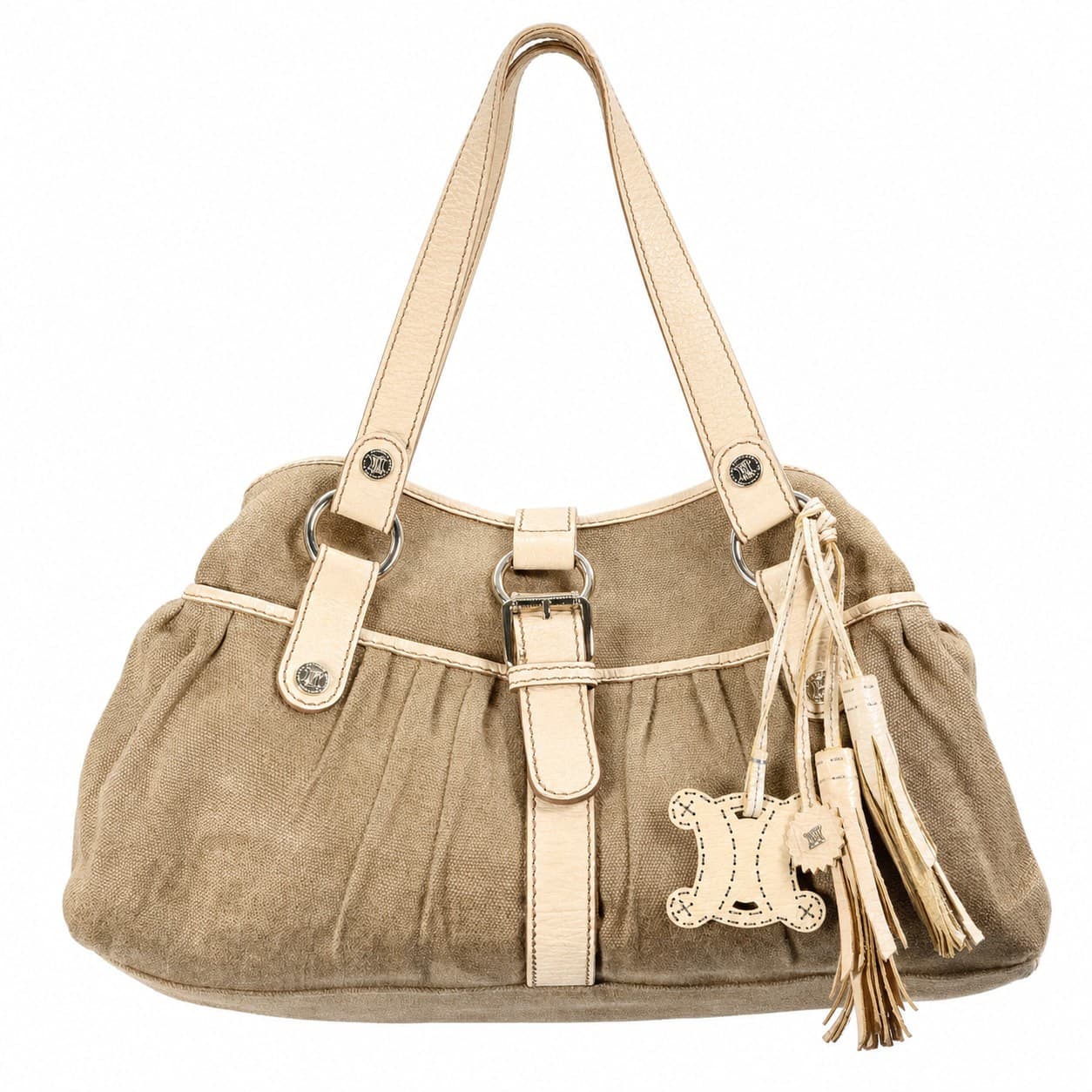 Céline Canvas Leather Shoulder Bag Handbag Purse Beige handbags auction on bidia.ai