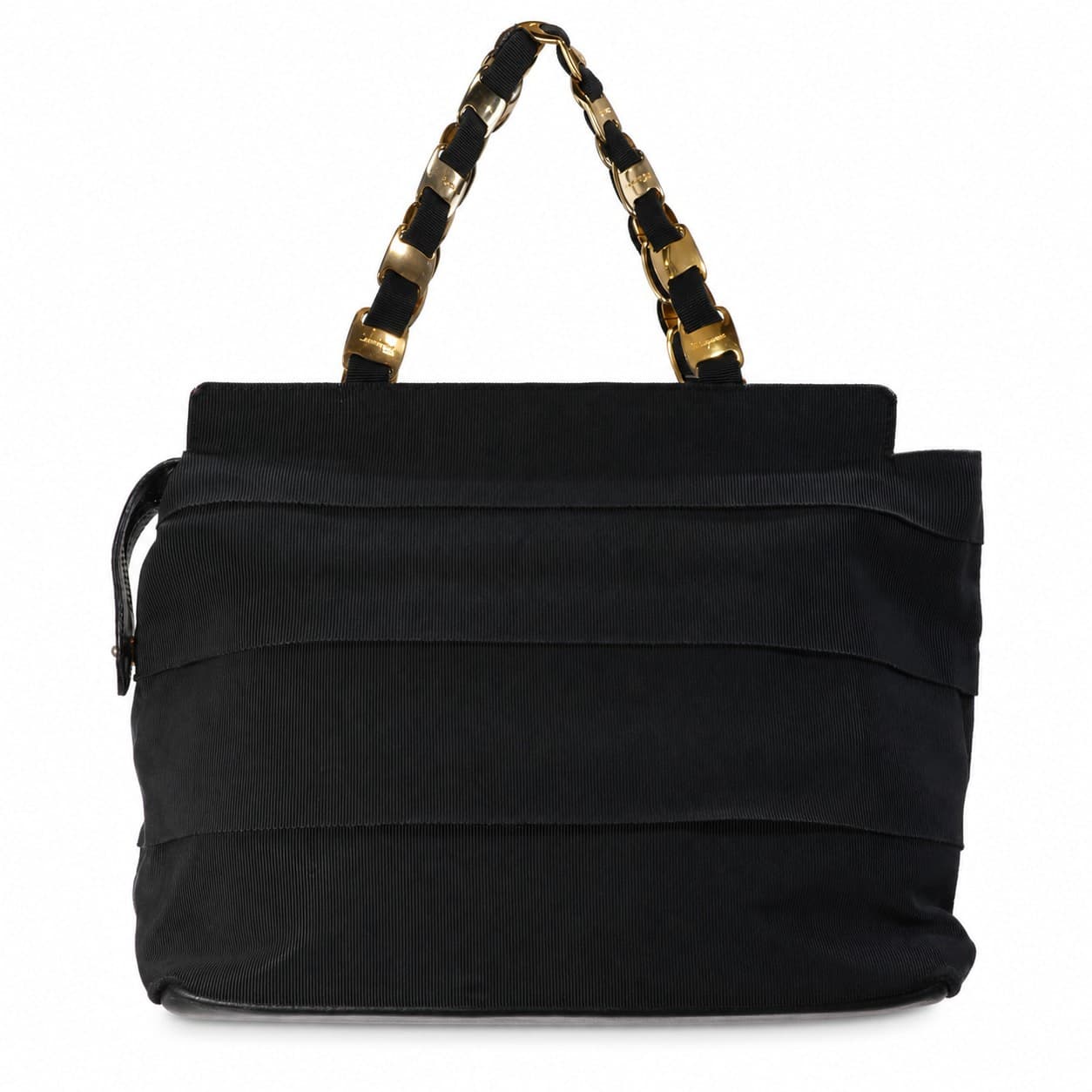 Salvatore Ferragamo Black Grosgrain Canvas Leather Shoulder Bag Handbag Purse handbags auction on bidia.ai