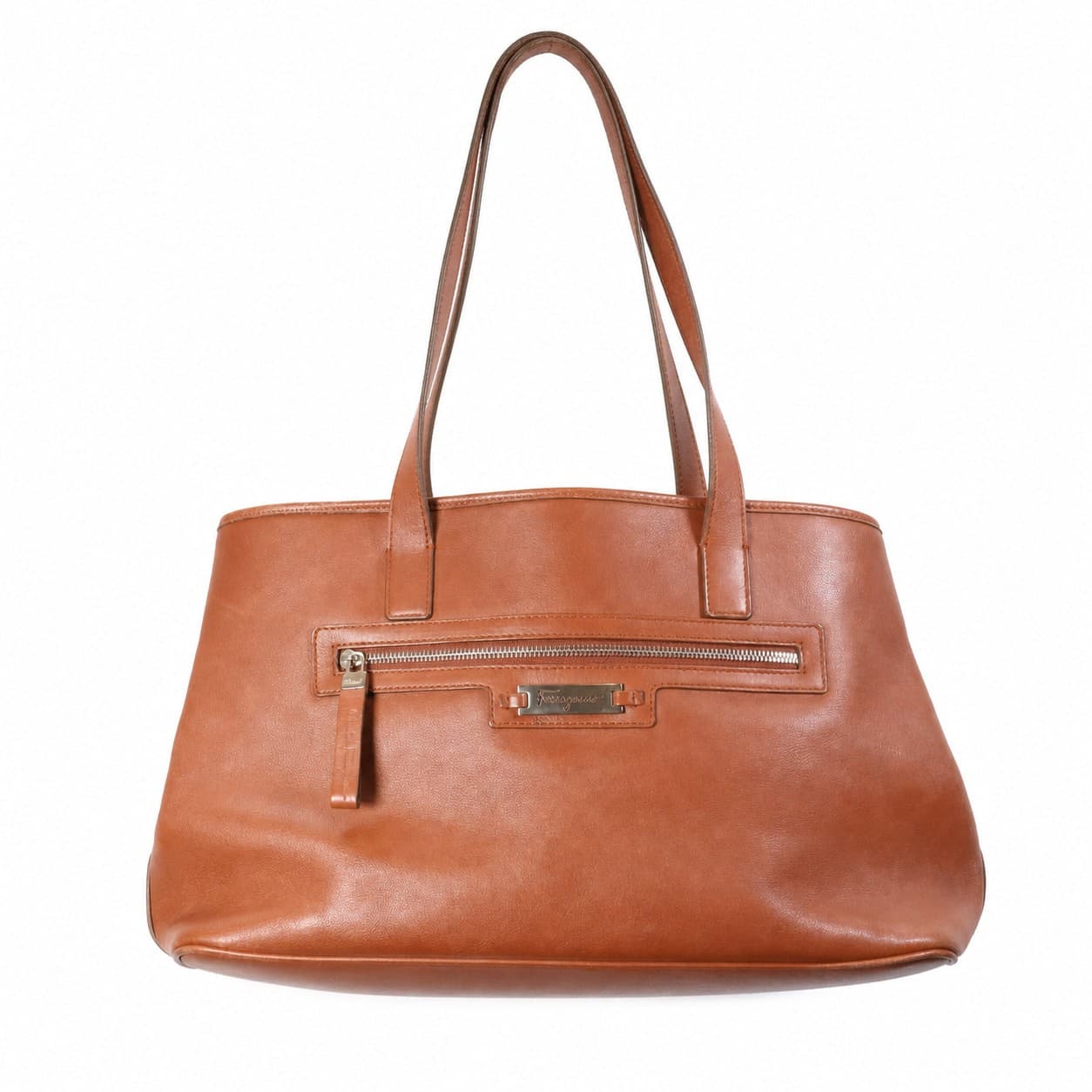 Salvatore Ferragamo Brown Leather Tote Handbag Shoulder Bag Purse handbags auction on bidia.ai