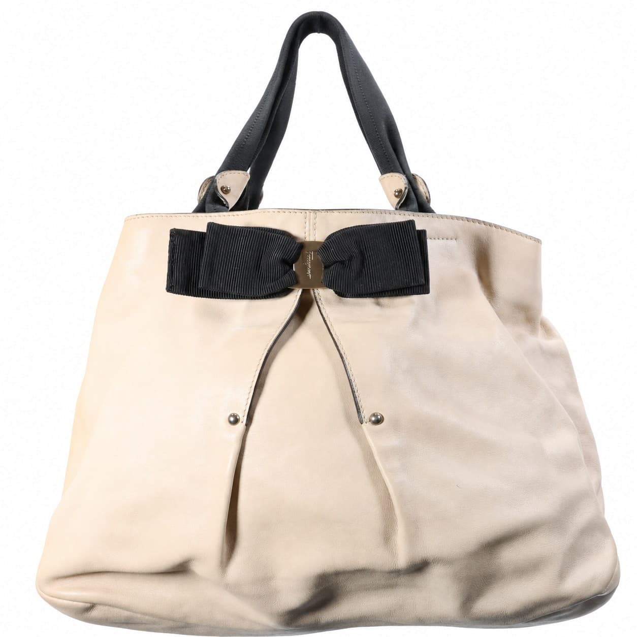 Salvatore Ferragamo Beige Leather Vara Bow Tote Handbag Purse Shoulder Bag handbags auction on bidia.ai