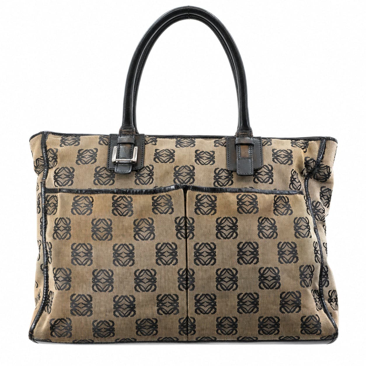 Loewe Anagram Canvas Leather Tote Handbag Purse Bag Shoulder Bag Beige Black handbags auction on bidia.ai