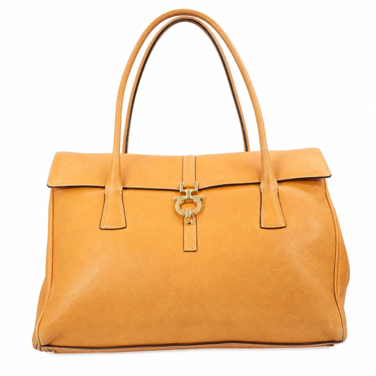 Salvatore Ferragamo Gancini Leather Satchel Handbag Purse Bag Tan Top Handle handbags auction on bidia.ai