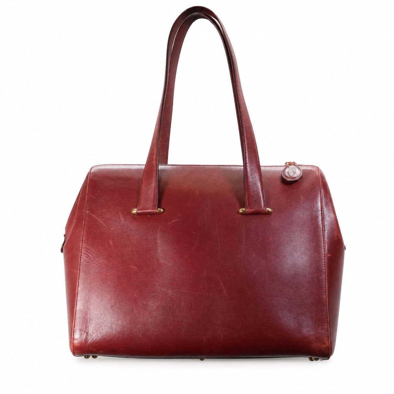 Cartier Burgundy Leather Shoulder Bag Handbag Purse Satchel handbags auction on bidia.ai