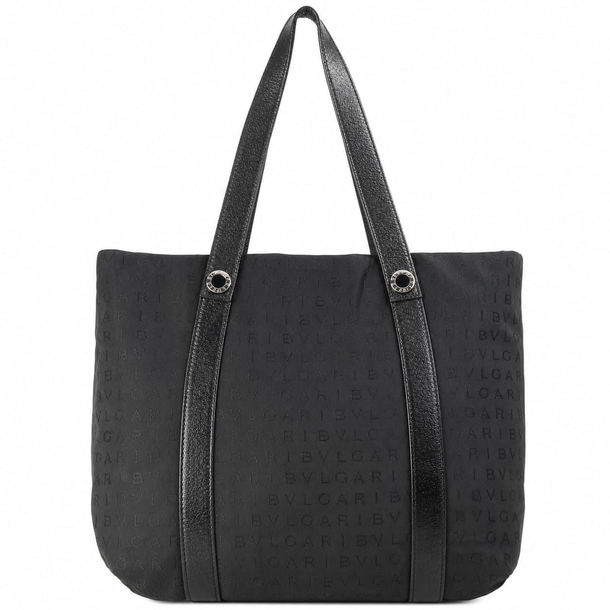 Bvlgari Logomania Black Canvas Leather Tote Bag Handbag Shoulder Bag Purse handbags auction on bidia.ai