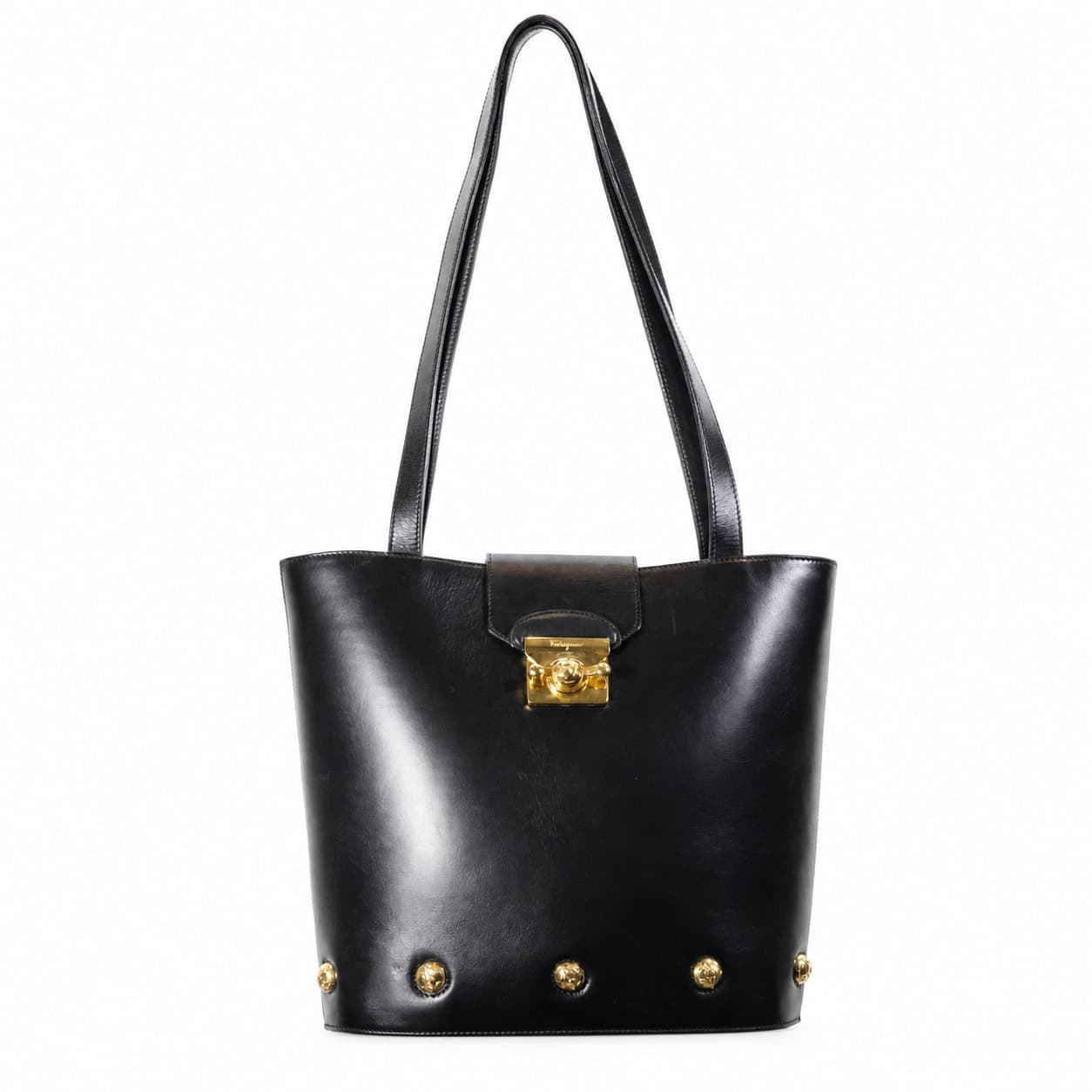 Salvatore Ferragamo Black Leather Gancini Clasp Shoulder Bag Tote Handbag Purse handbags auction on bidia.ai