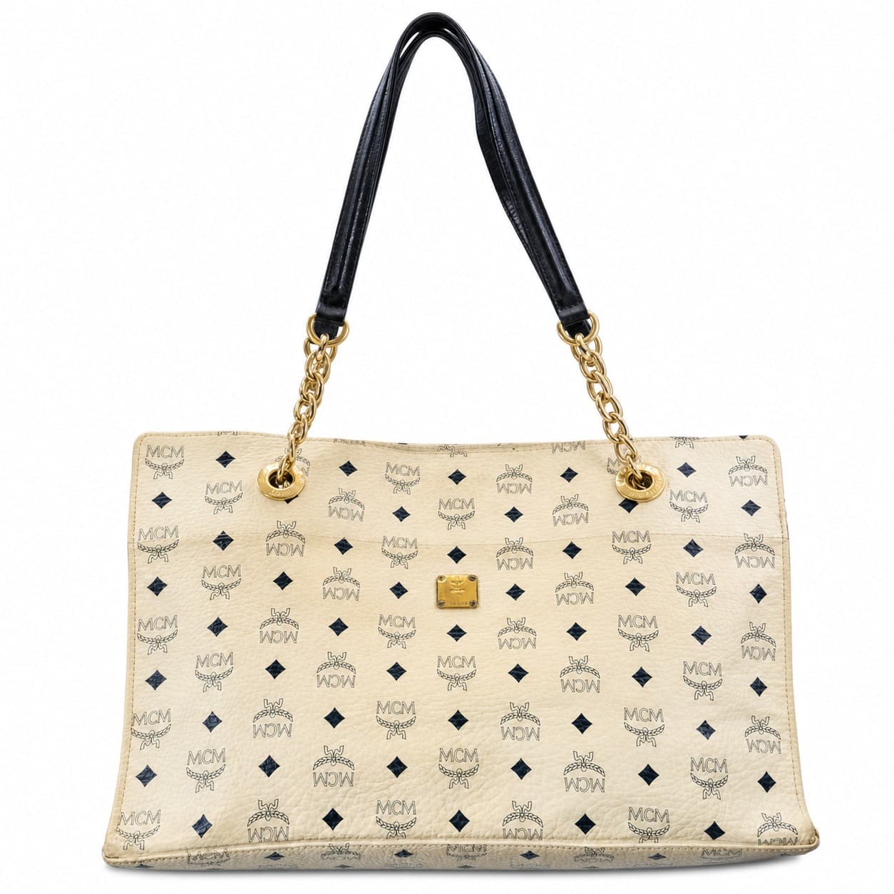 MCM Visetos Monogram Coated Canvas Shoulder Bag Tote Handbag Purse Beige handbags auction on bidia.ai