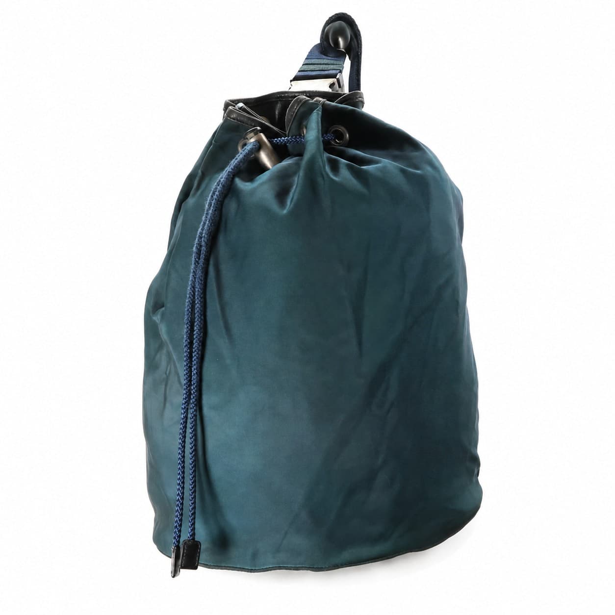 Prada Nylon Tessuto Drawstring Bucket Shoulder Bag Handbag Ocean Teal handbags auction on bidia.ai