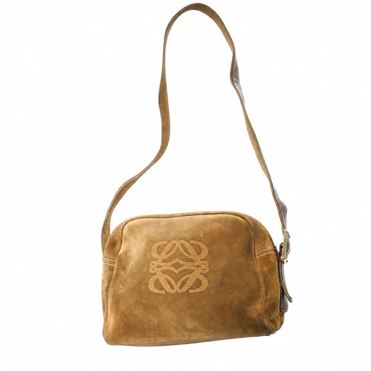 Loewe Anagram Suede Leather Crossbody Shoulder Bag Camera Bag Brown handbags auction on bidia.ai