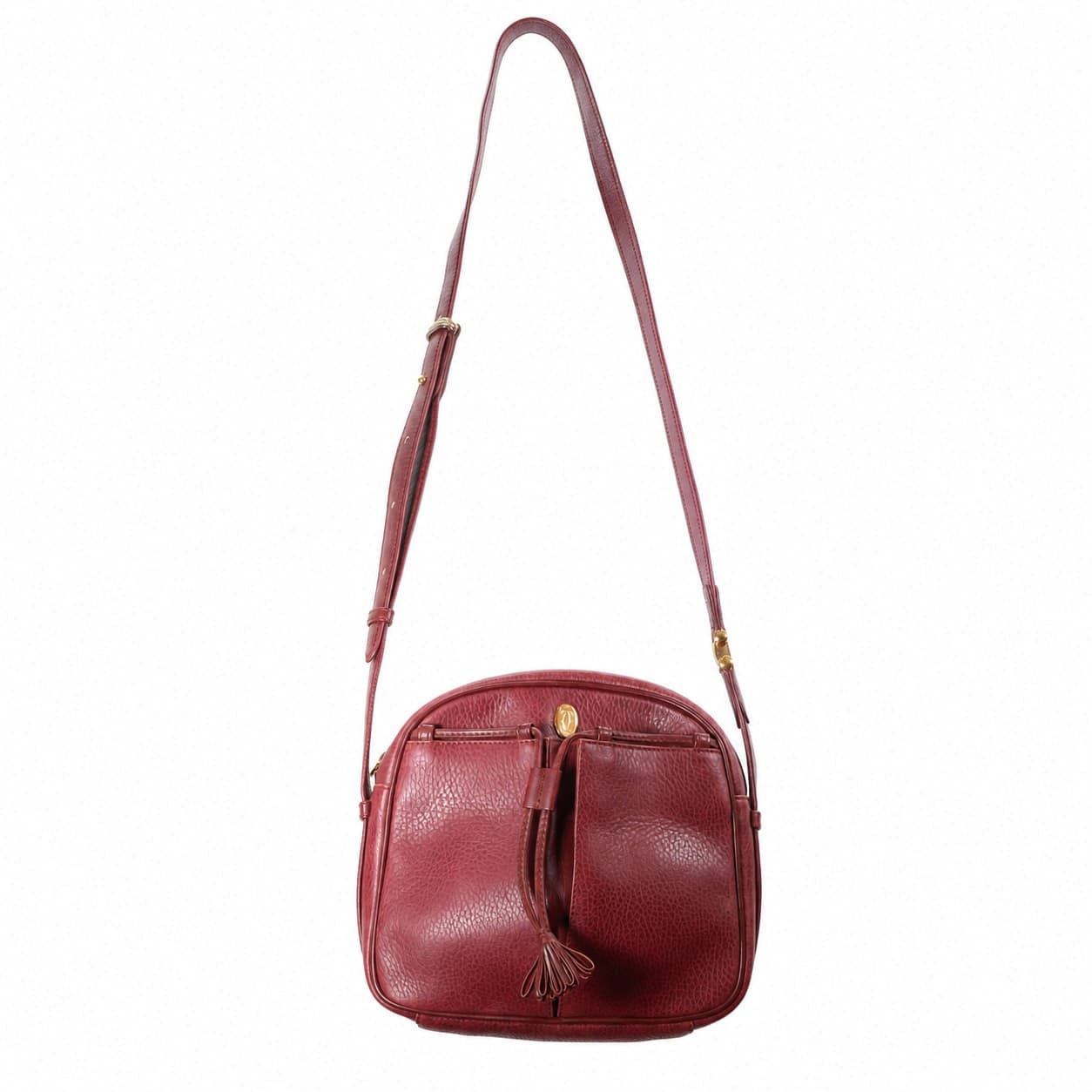 Cartier Must De Cartier Burgundy Leather Crossbody Shoulder Bag Handbag Purse handbags auction on bidia.ai