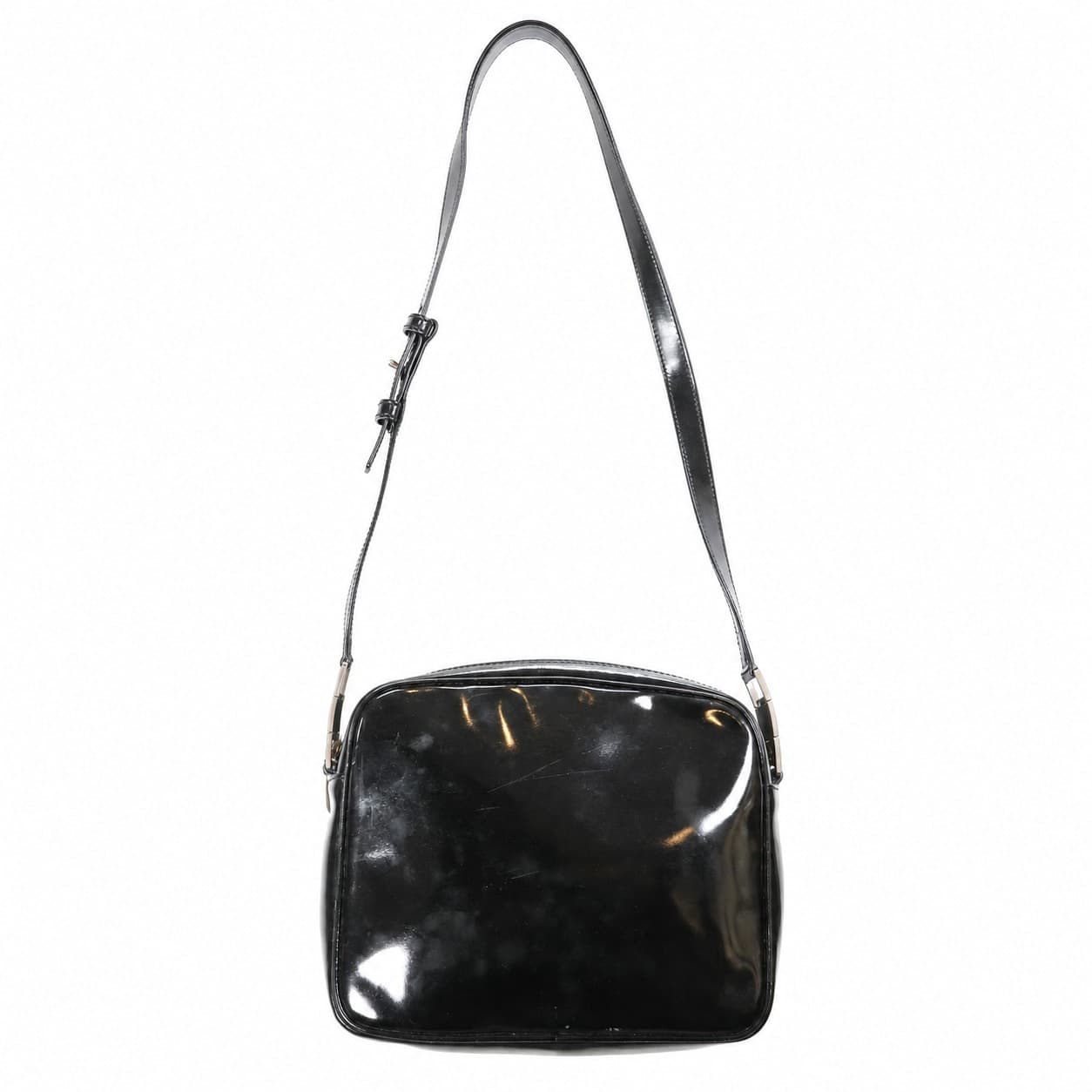 Salvatore Ferragamo Gancini Black Patent Leather Crossbody Shoulder Bag Handbag Purse handbags auction on bidia.ai