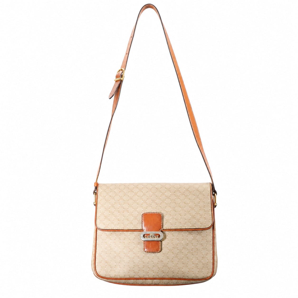 Céline Macadam Canvas Leather Crossbody Shoulder Bag Handbag Purse Beige handbags auction on bidia.ai