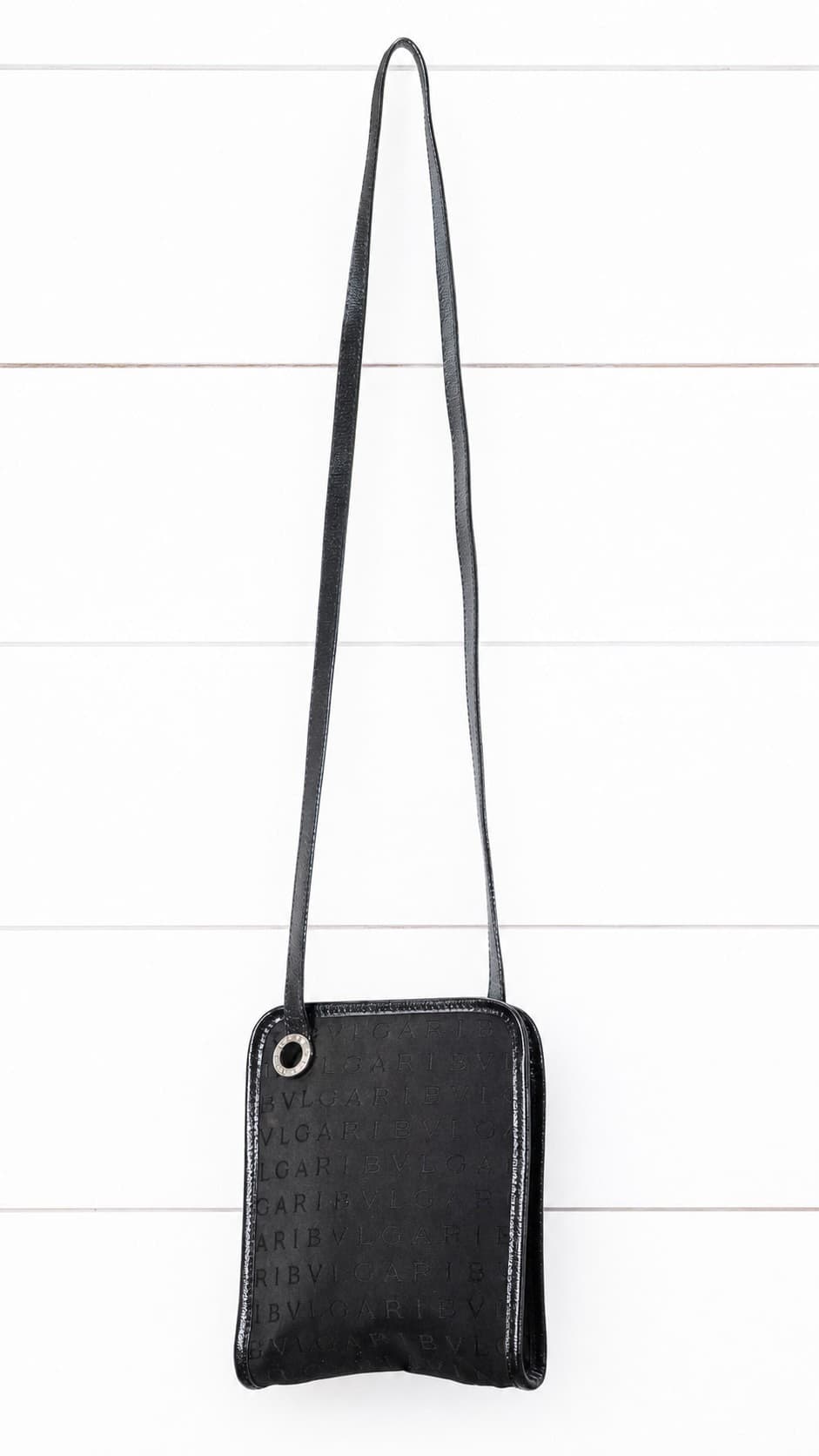 Bulgari Logo Mania Canvas Leather Black Crossbody Shoulder Bag Purse Pochette handbags auction on bidia.ai