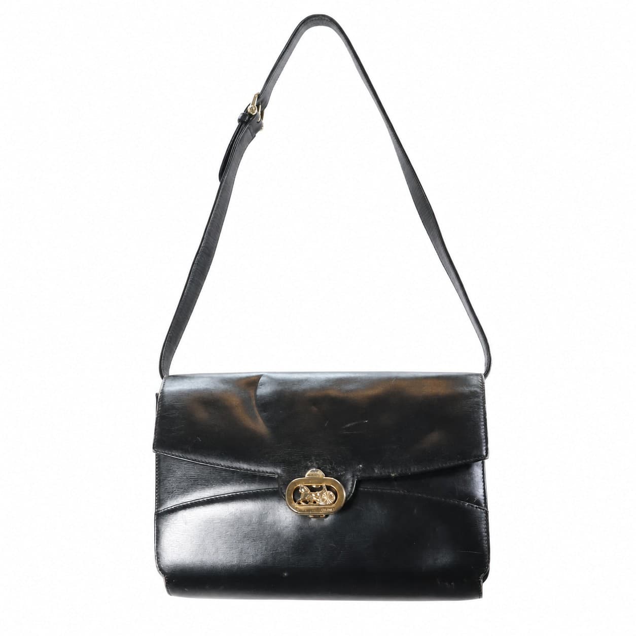 Céline Vintage Horse Carriage Black Leather Shoulder Bag Crossbody Purse handbags auction on bidia.ai