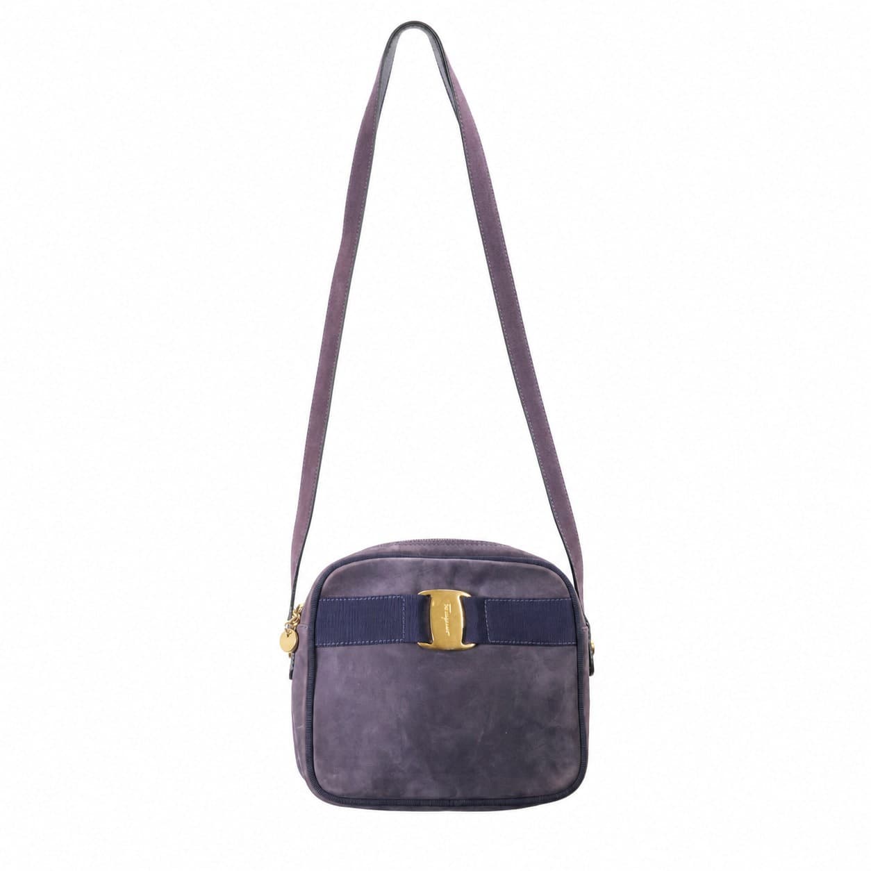 Salvatore Ferragamo Vara Bow Suede Crossbody Shoulder Bag Handbag Purple handbags auction on bidia.ai