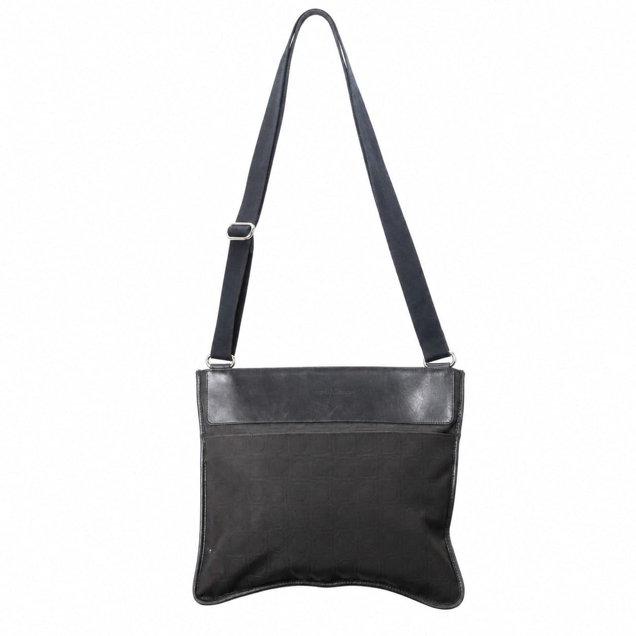 Salvatore Ferragamo Gancini Canvas Crossbody Messenger Bag Black Leather handbags auction on bidia.ai