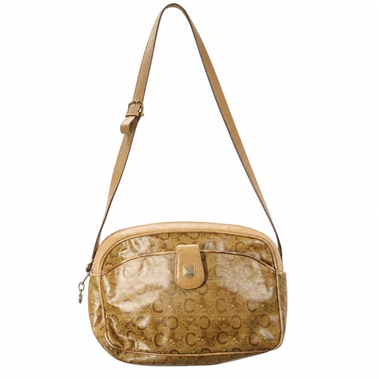 Celine Macadam Monogram Canvas Crossbody Shoulder Bag Camera Bag Beige Leather handbags auction on bidia.ai