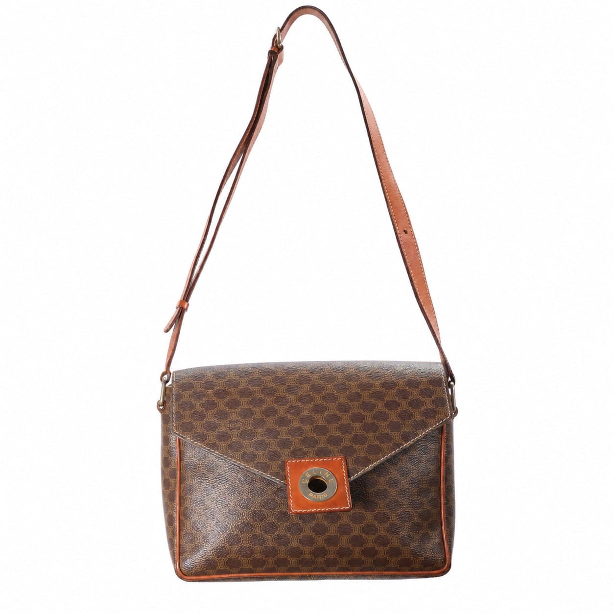 Céline Macadam Monogram Canvas Leather Crossbody Shoulder Bag Handbag Purse Brown handbags auction on bidia.ai