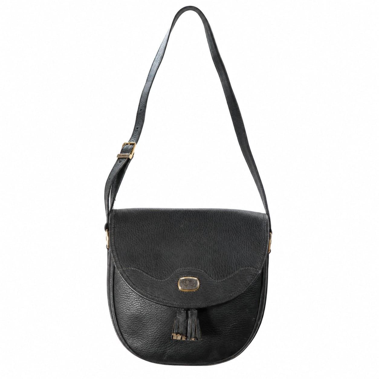 Burberrys Black Leather Crossbody Saddle Bag Shoulder Bag Purse Tassel handbags auction on bidia.ai