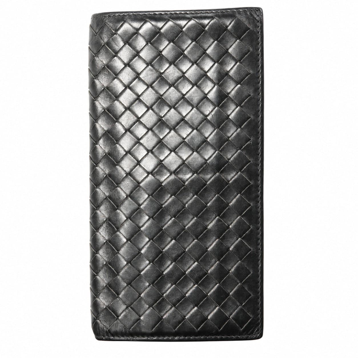 Bottega Veneta Intrecciato Woven Black Leather Long Wallet Continental handbags auction on bidia.ai