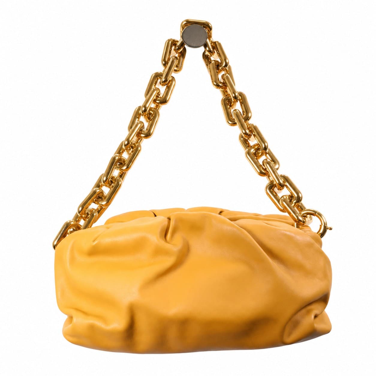 Bottega Veneta Chain Pouch Leather Handbag Purse Shoulder Bag Yellow Mustard Gold handbags auction on bidia.ai