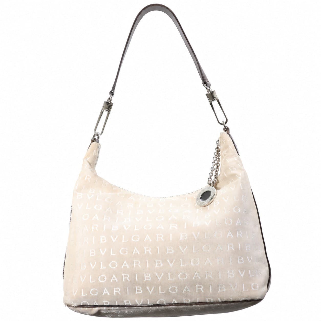 Bulgari Logomania Canvas Leather Beige Shoulder Bag Hobo Handbag Purse handbags auction on bidia.ai