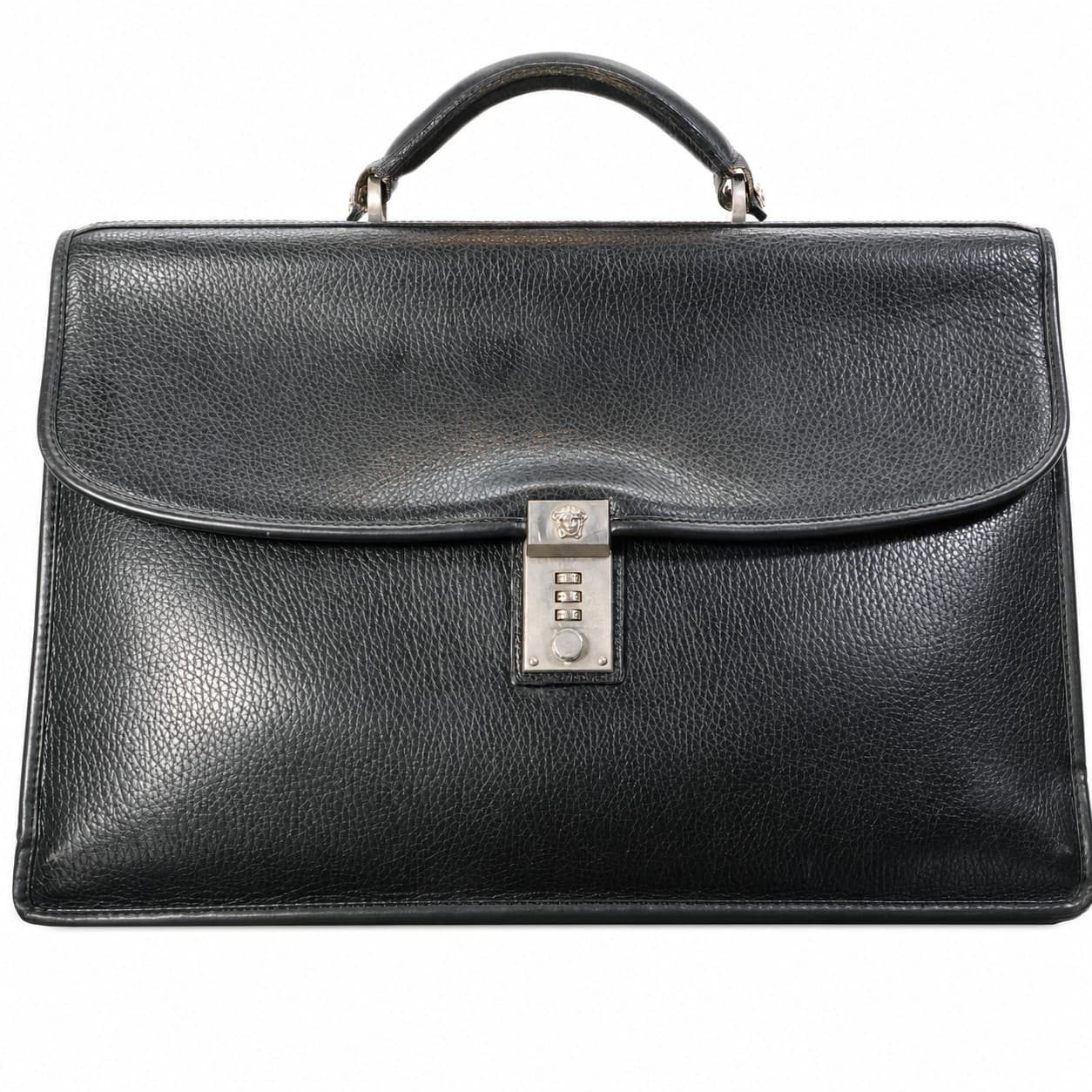 Gianni Versace Black Leather Medusa Briefcase Top Handle Bag handbags auction on bidia.ai