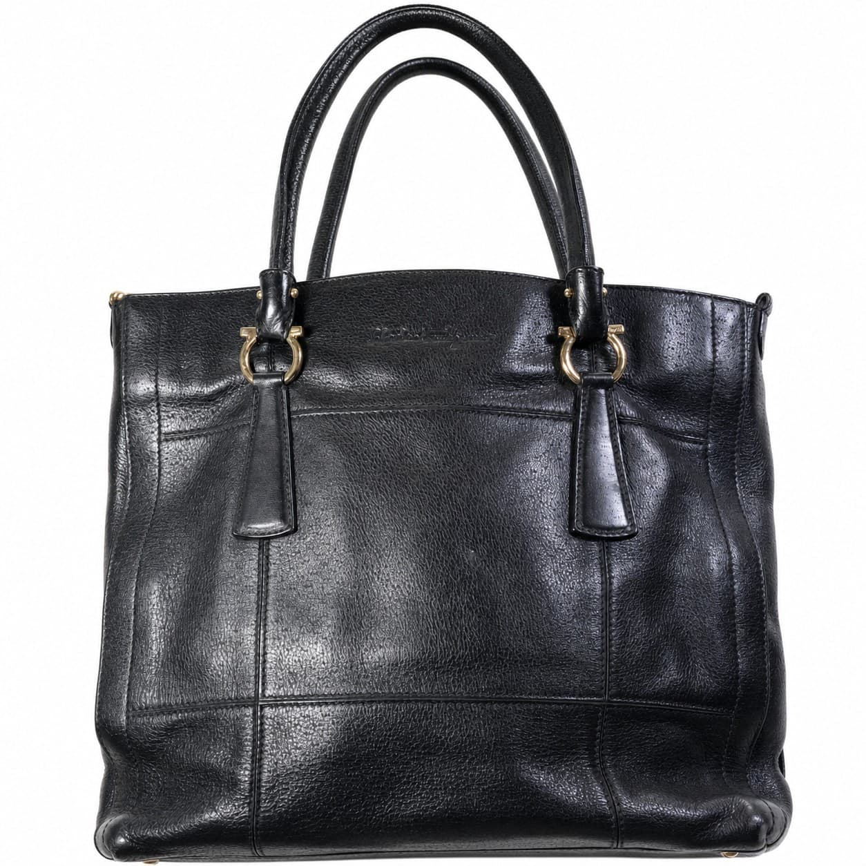 Salvatore Ferragamo Black Pebbled Leather Tote Handbag Purse Shoulder Bag handbags auction on bidia.ai