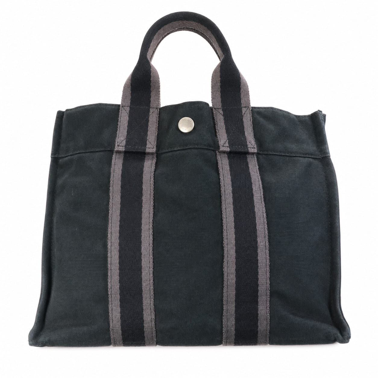 Hermès Canvas Striped Tote Handbag Purse Bag Black Gray handbags auction on bidia.ai