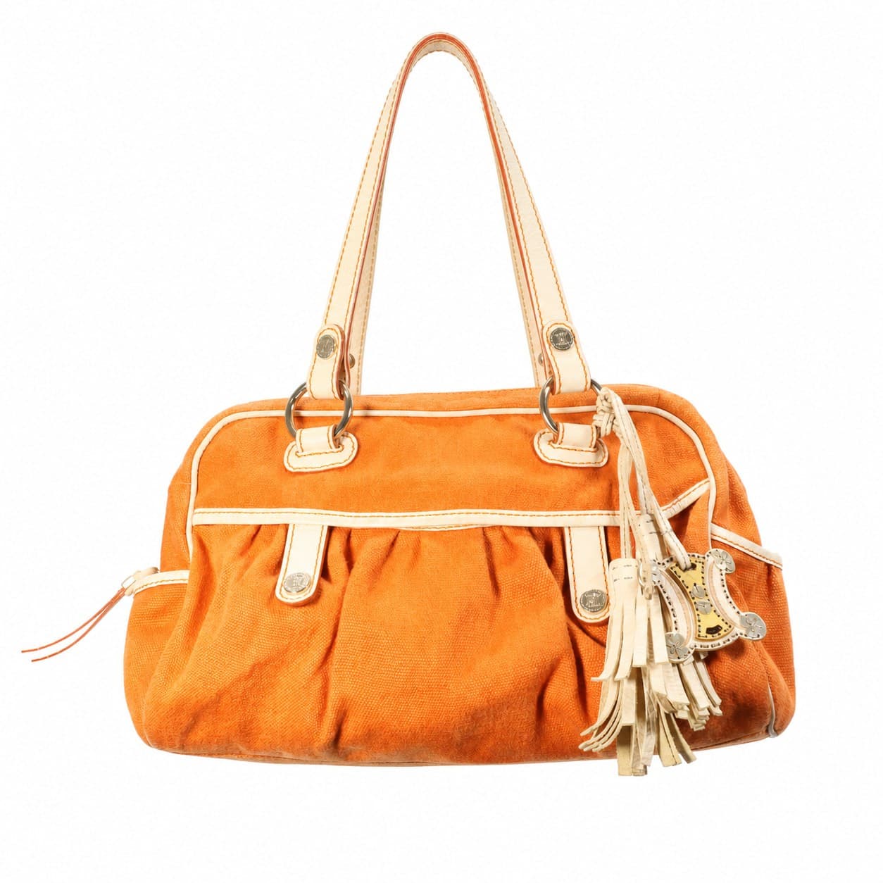 Céline Canvas Leather Shoulder Bag Handbag Purse Orange handbags auction on bidia.ai