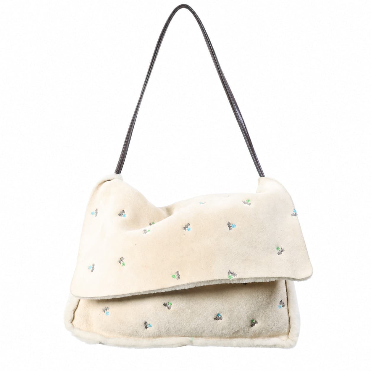 Versace Shearling Embroidered Shoulder Bag Handbag Purse Beige Leather handbags auction on bidia.ai