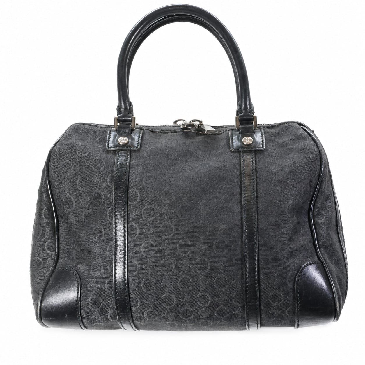 Céline Macadam Black Canvas Leather Boston Bag Handbag Purse Top Handle handbags auction on bidia.ai