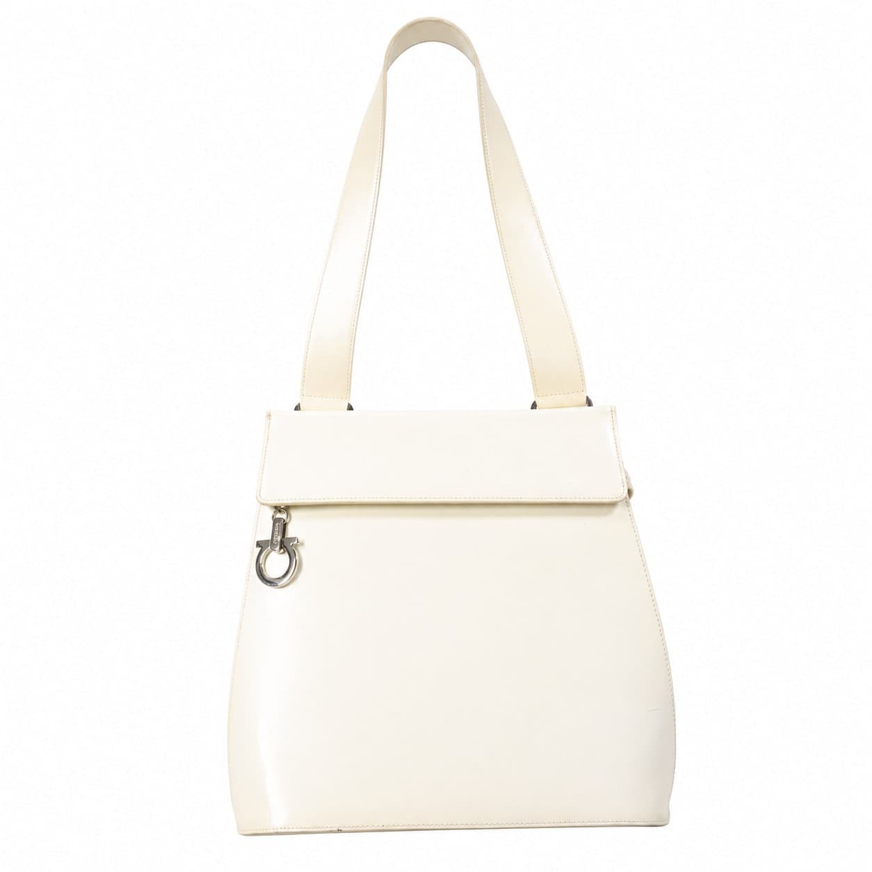 Salvatore Ferragamo Gancini Leather Shoulder Bag Handbag Purse Cream Ivory handbags auction on bidia.ai