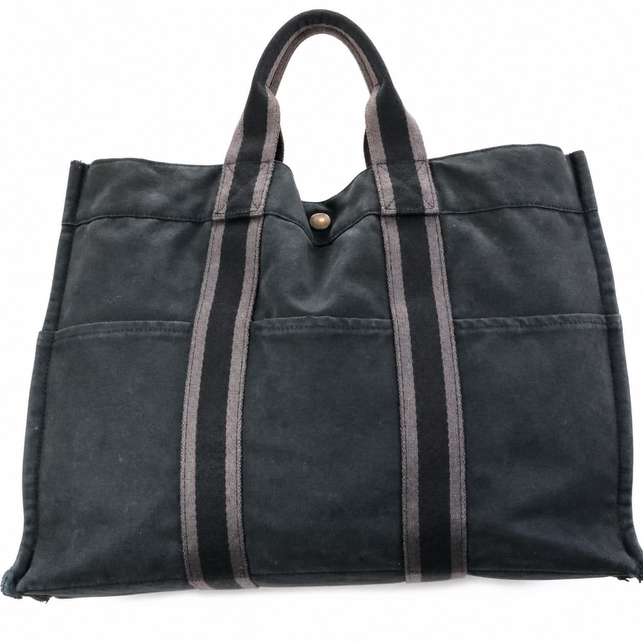 Hermès Fourre Tout MM Canvas Tote Handbag Purse Bag Grey Striped Handle handbags auction on bidia.ai