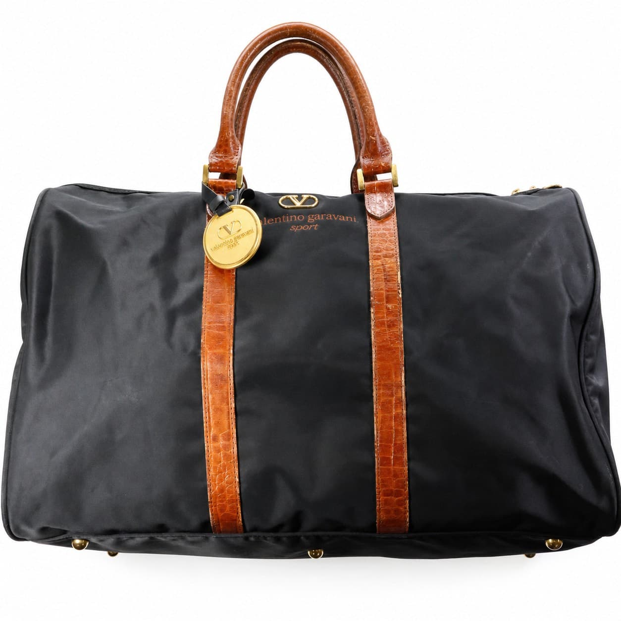 Valentino Garavani Sport Black Nylon Leather Duffle Bag Weekender Travel handbags auction on bidia.ai