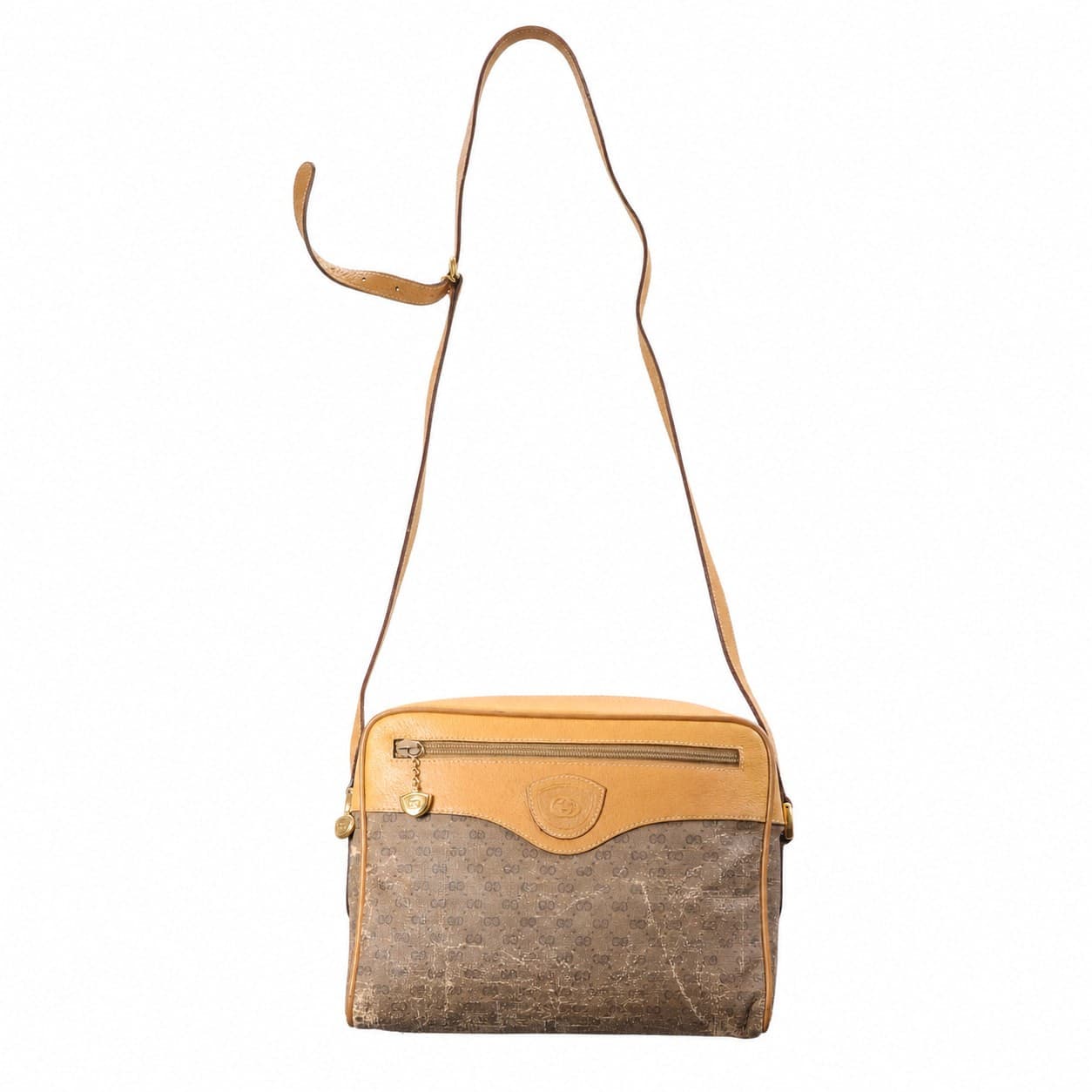 Gucci GG Canvas Leather Crossbody Shoulder Bag Handbag Purse Tan Beige handbags auction on bidia.ai