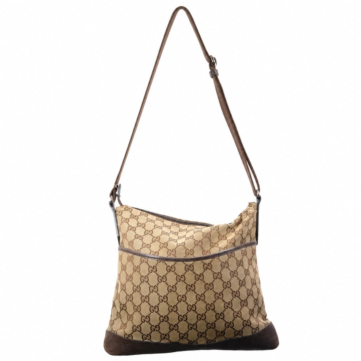 Gucci GG Canvas Crossbody Messenger Shoulder Bag Beige Brown Leather handbags auction on bidia.ai