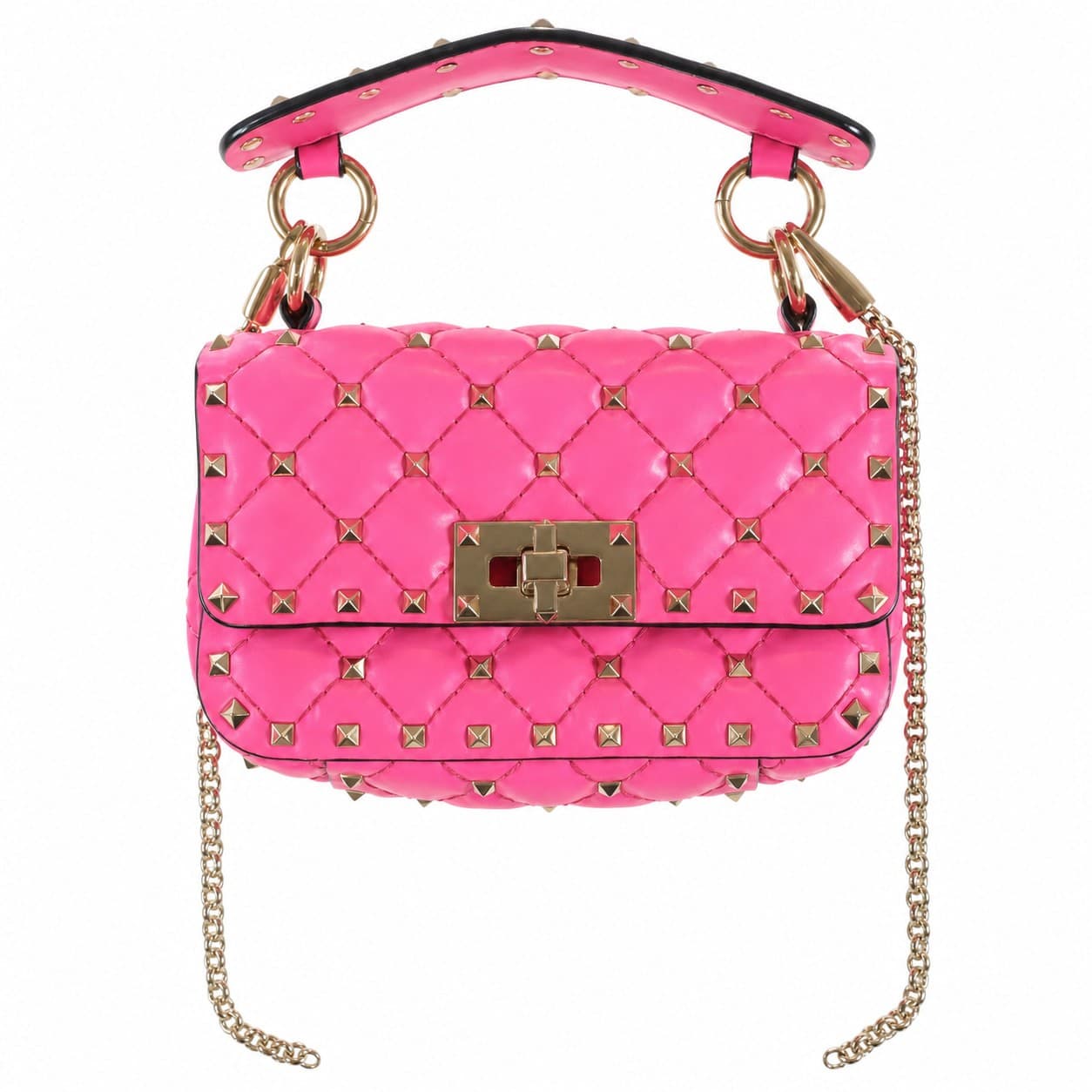 Valentino Rockstud Spike Small Quilted Leather Handbag Purse Shoulder Bag Crossbody Pink handbags auction on bidia.ai