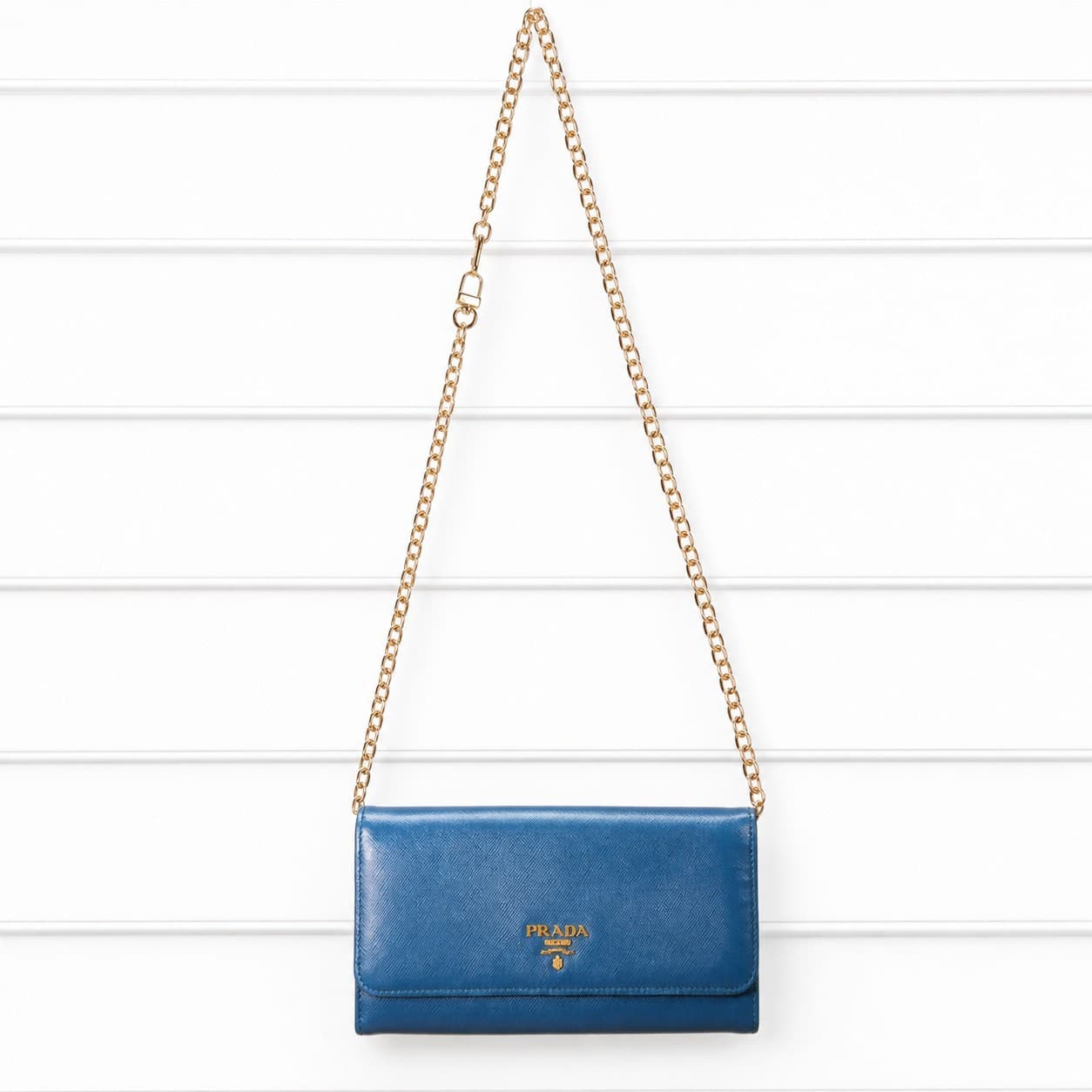 Prada Saffiano Leather Wallet Chain Crossbody Bag Handbag Purse Blue handbags auction on bidia.ai