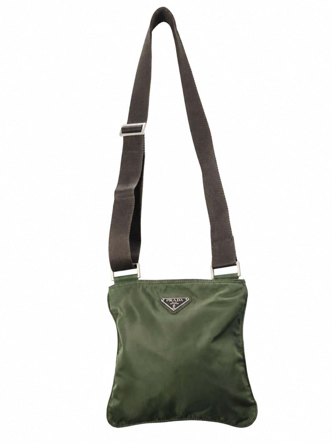 Prada Nylon Tessuto Crossbody Messenger Bag Purse Green Leather Trim handbags auction on bidia.ai