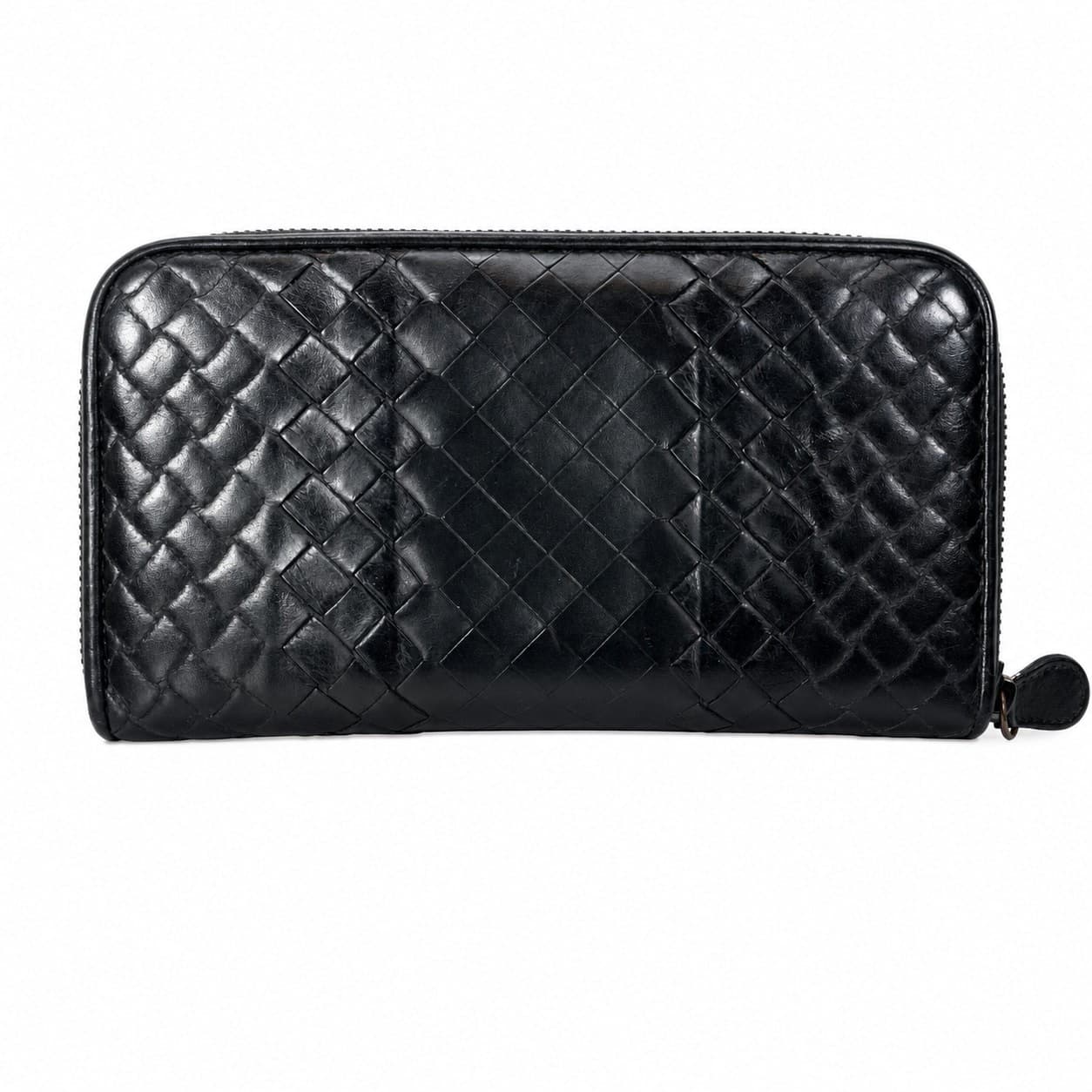Bottega Veneta Intrecciato Woven Leather Zip Around Wallet Black handbags auction on bidia.ai