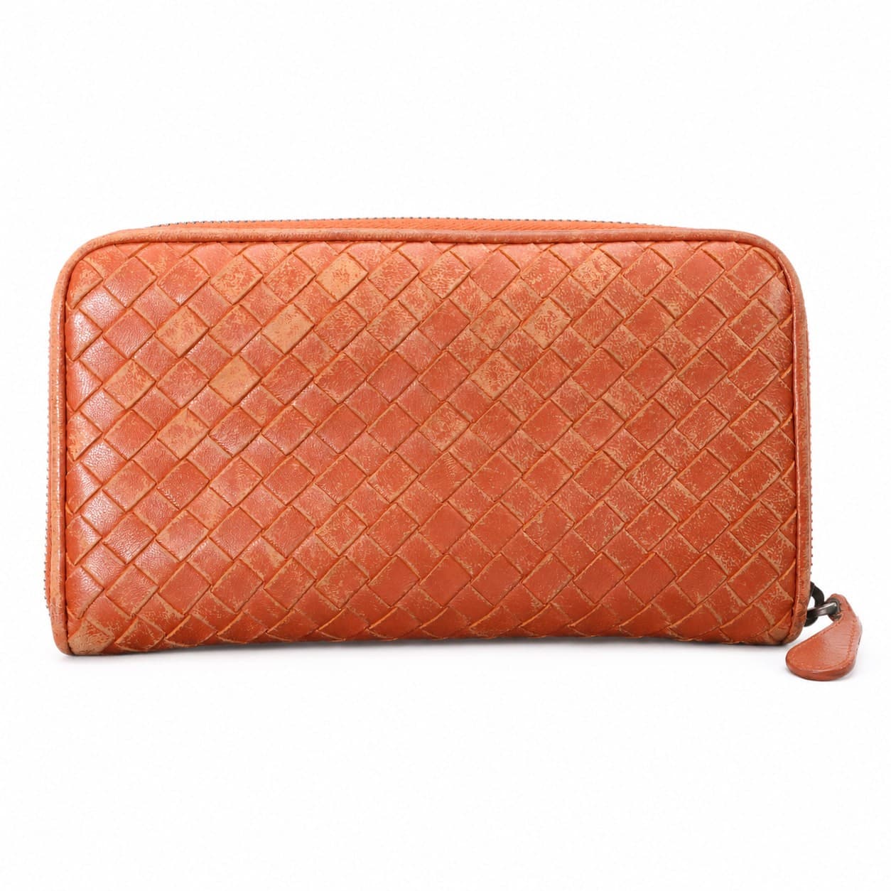 Bottega Veneta Intrecciato Woven Leather Zip Around Wallet Orange handbags auction on bidia.ai