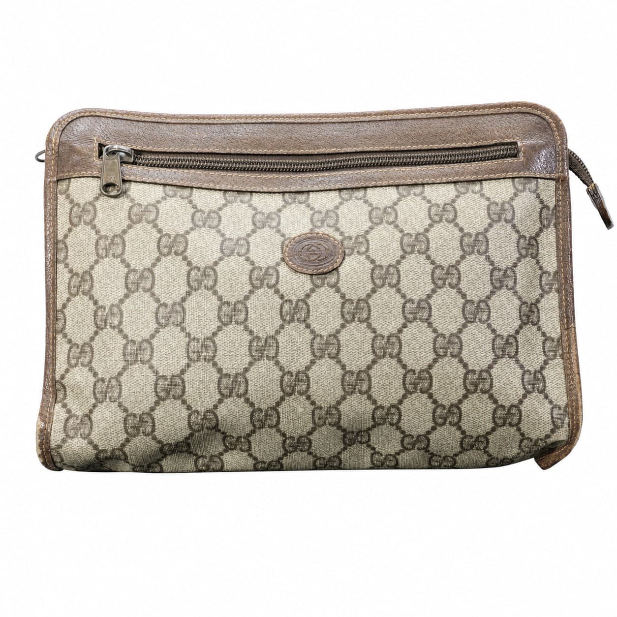 Gucci GG Supreme Canvas Leather Clutch Pouch Bag Handbag Purse Brown handbags auction on bidia.ai