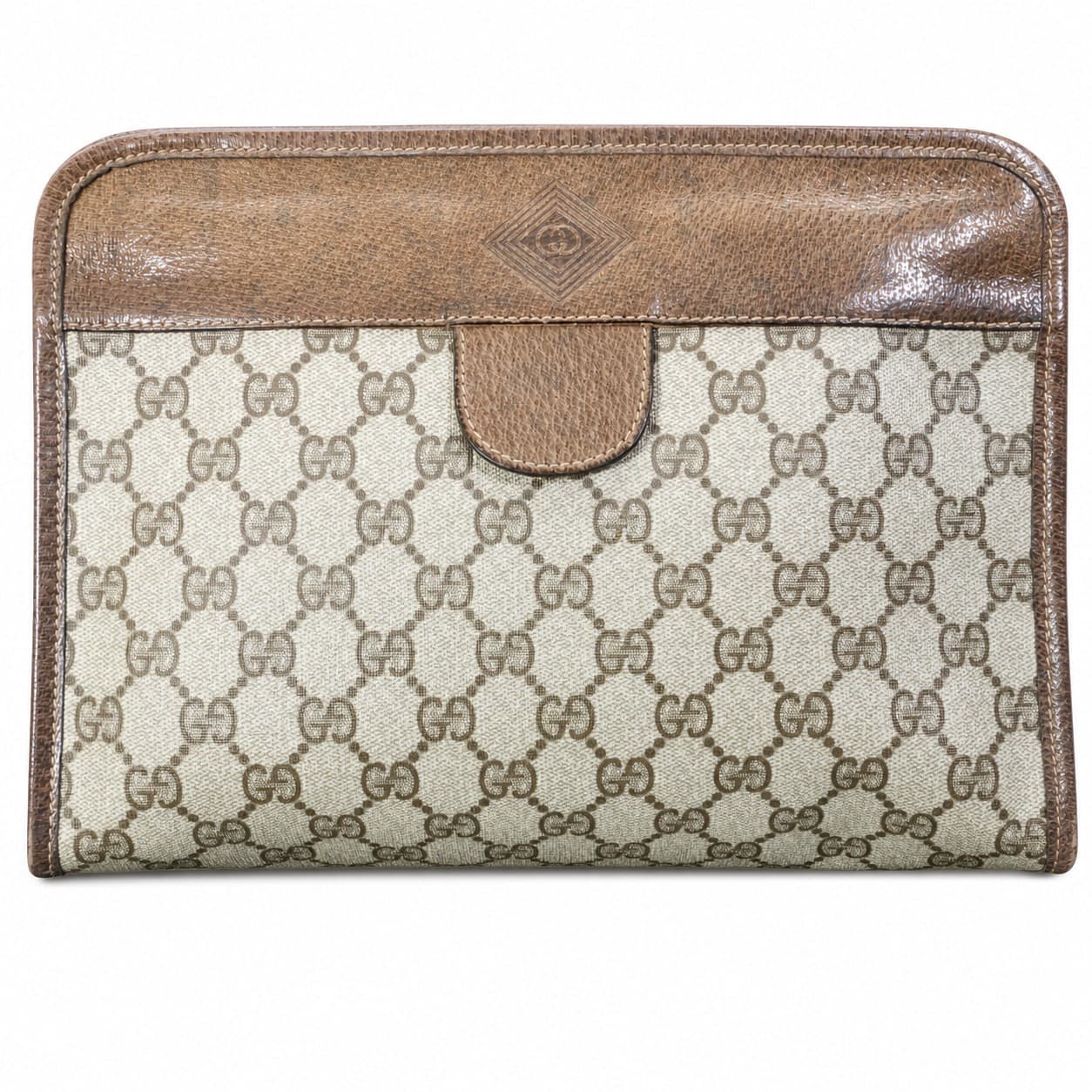 Gucci GG Supreme Canvas Clutch Wallet Purse Brown Leather Vintage handbags auction on bidia.ai