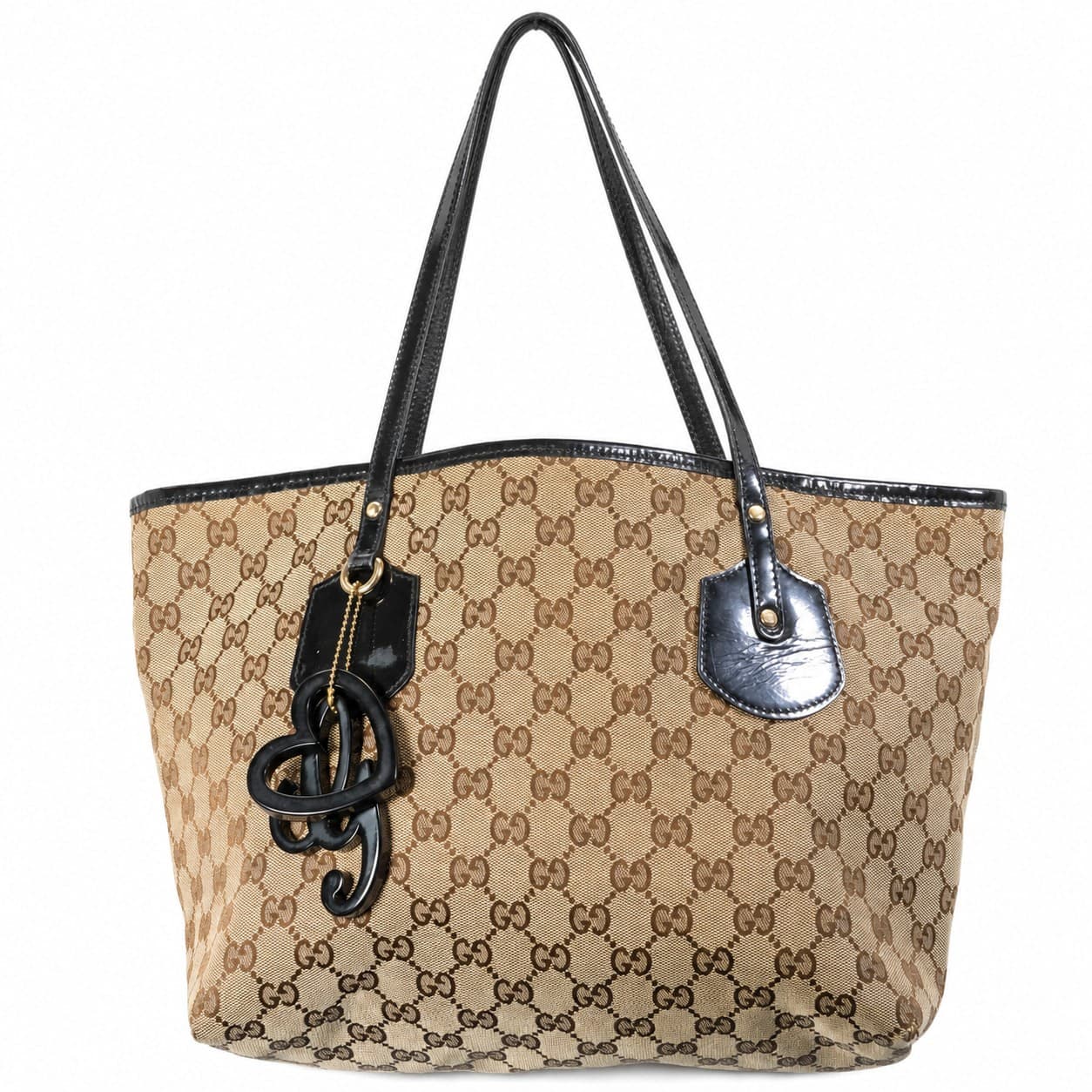 Gucci GG Canvas Tote Bag Handbag Purse Shoulder Bag Beige Brown Black Patent Leather handbags auction on bidia.ai