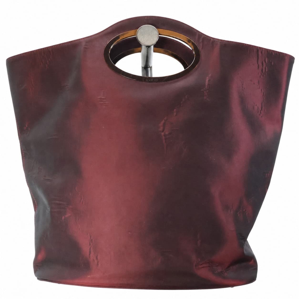 Gucci Burgundy Leather Handbag Purse Bag Tote Top Handle Silver Ring handbags auction on bidia.ai