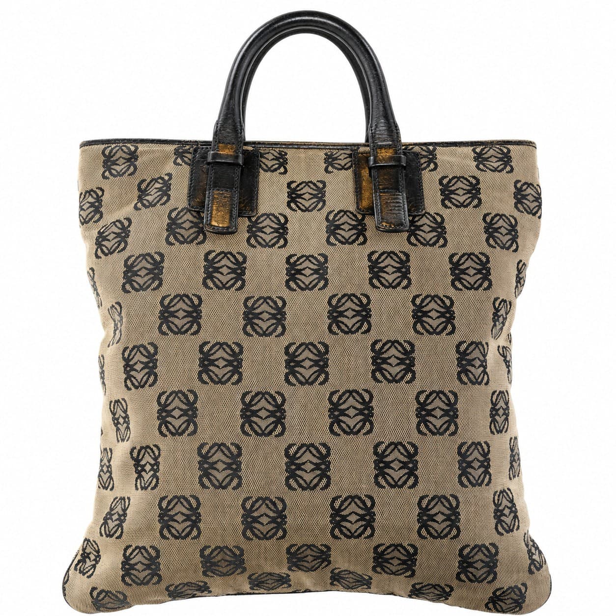 Loewe Anagram Canvas Tote Bag Handbag Purse Beige Black Leather handbags auction on bidia.ai