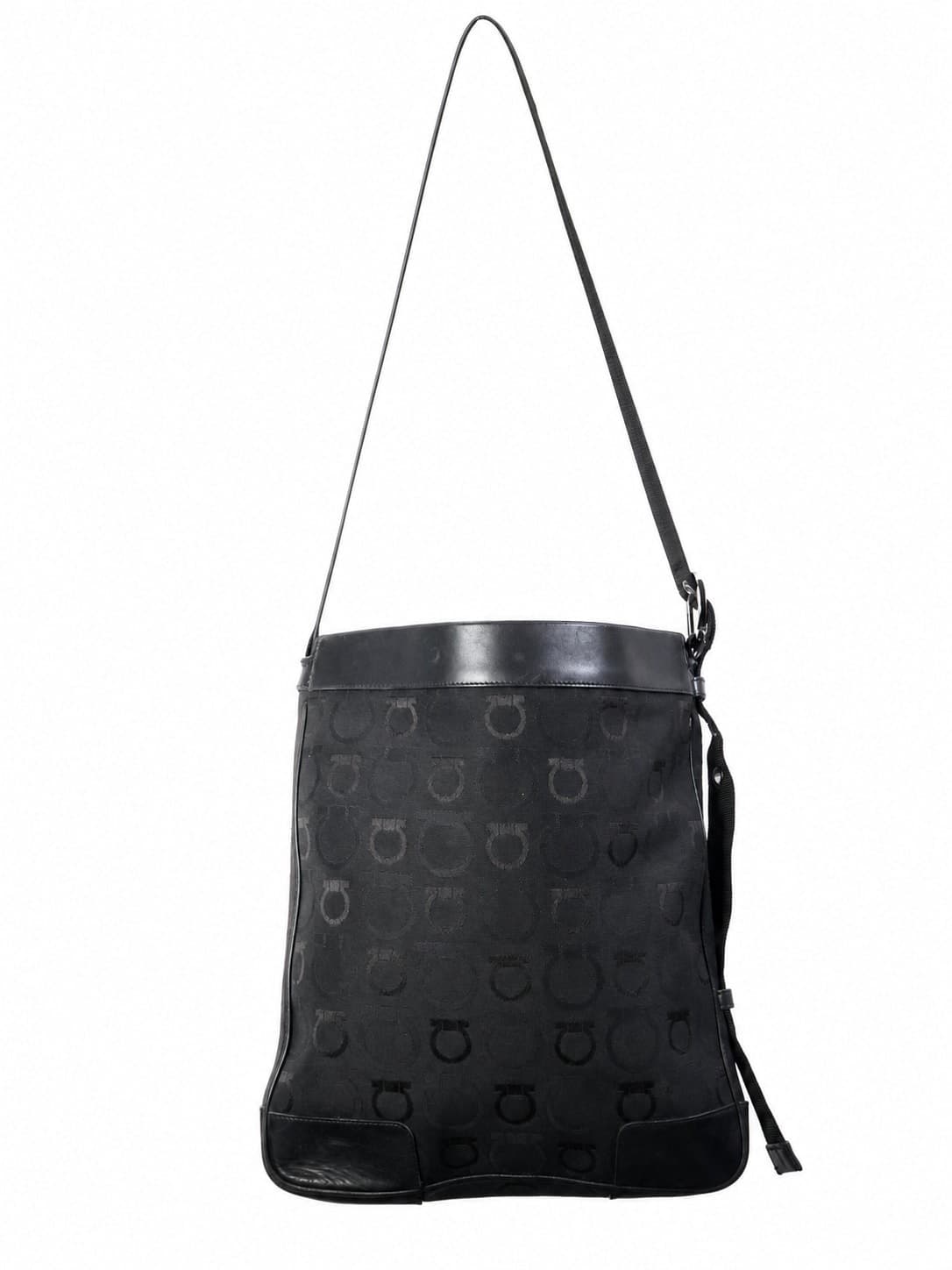 Salvatore Ferragamo Gancini Canvas Leather Crossbody Shoulder Bag Handbag Black handbags auction on bidia.ai