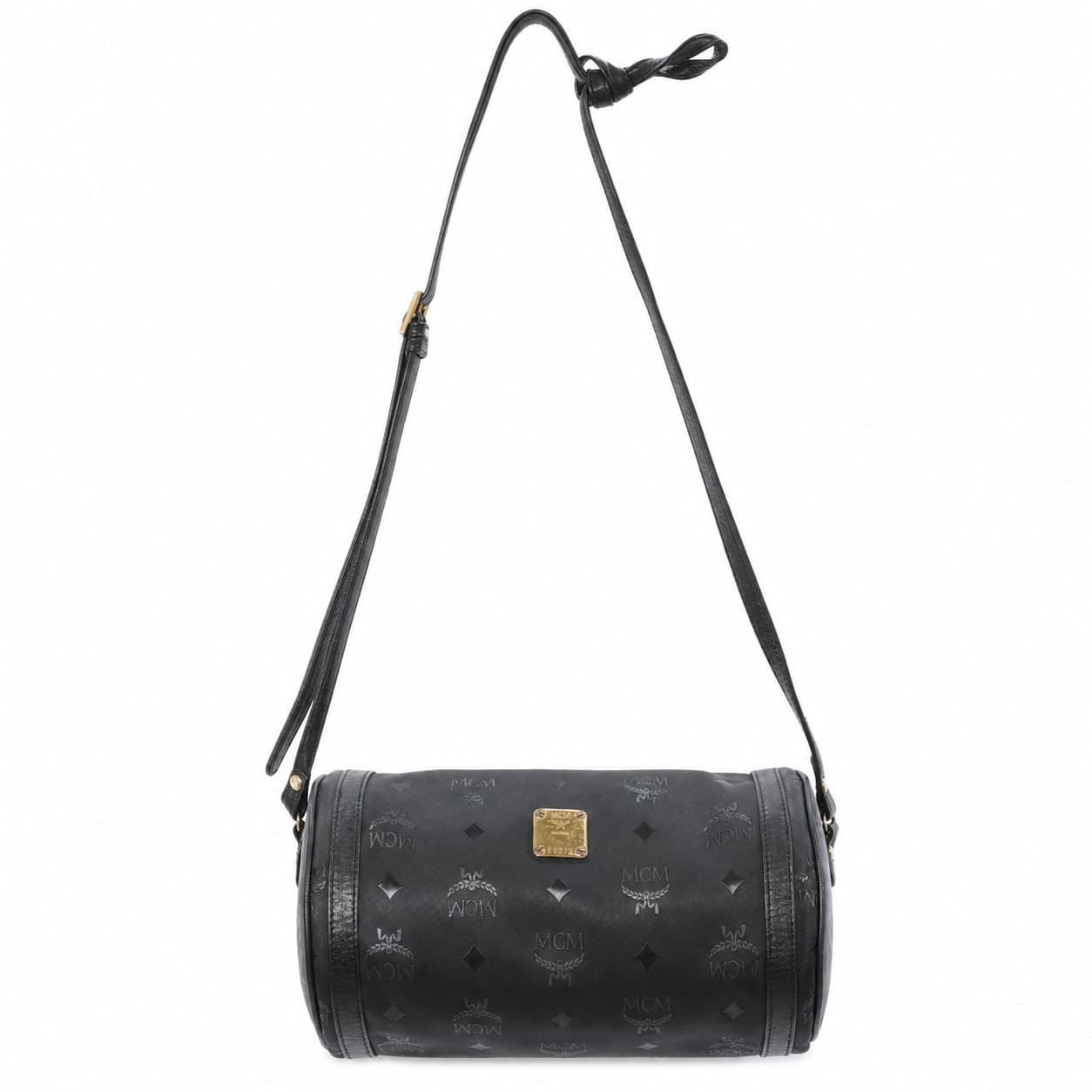 MCM Visetos Monogram Black Coated Canvas Leather Barrel Crossbody Bag Handbag Purse handbags auction on bidia.ai