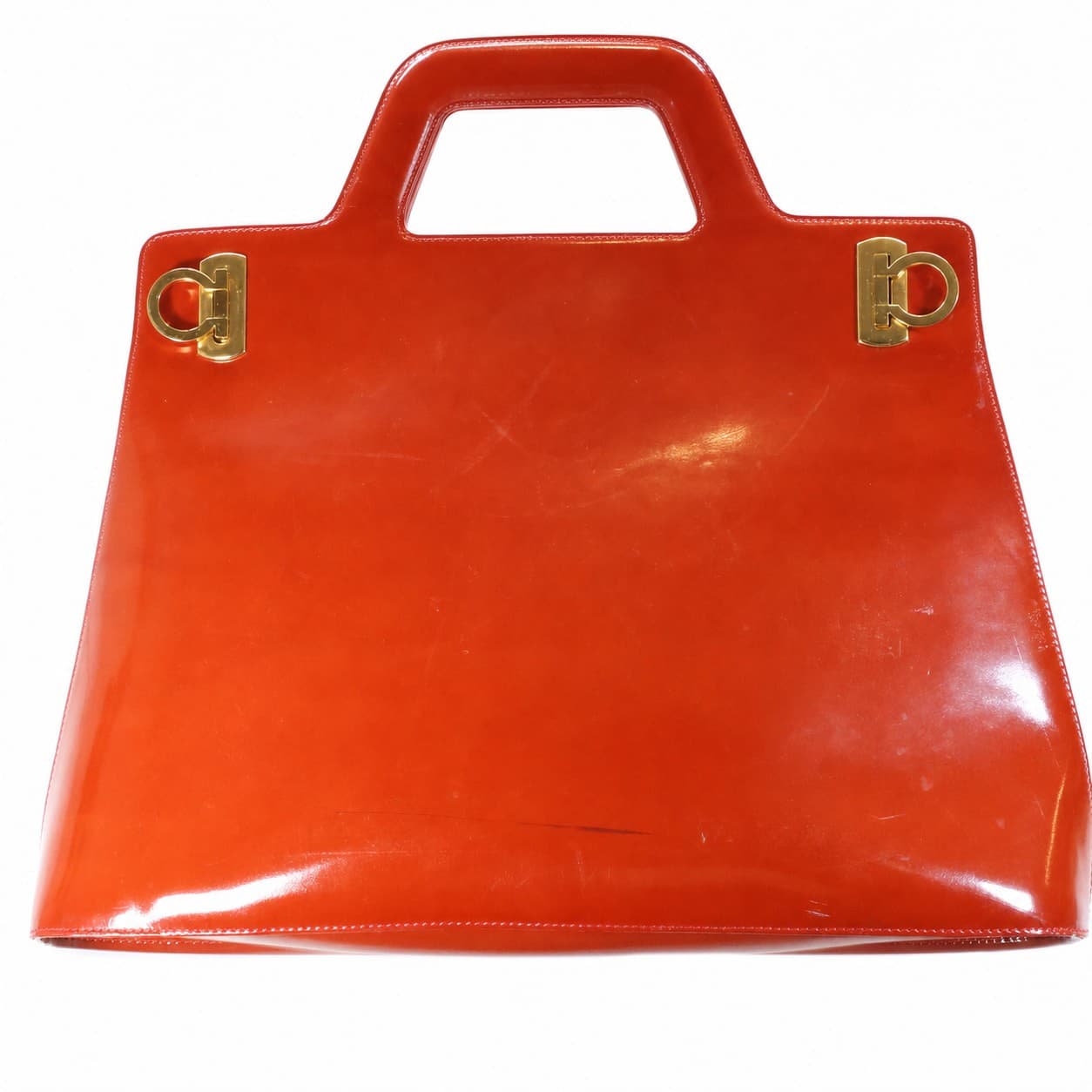 Salvatore Ferragamo Patent Leather Red Gancini Top Handle Handbag Shoulder Bag handbags auction on bidia.ai