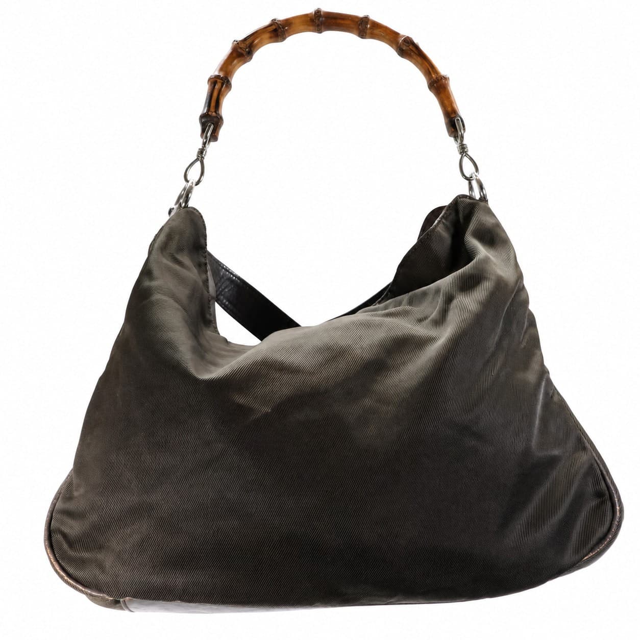 Gucci Bamboo Canvas Leather Hobo Shoulder Bag Purse Handbag Olive Green handbags auction on bidia.ai